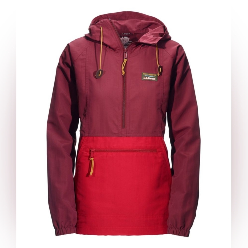 Mens Medium L.L. Bean Red and Burgundy Mountain Classic Anorak New Waterproof